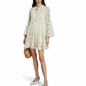 Alexis Emelya Floral Lace Bell-Sleeve Mini Dress Size L